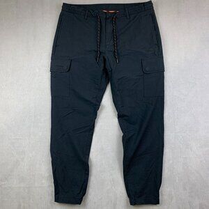 Psycho Bunny Mens Pants 34x27 Black Lloyd Cargo Tapered Drawstring French Terry